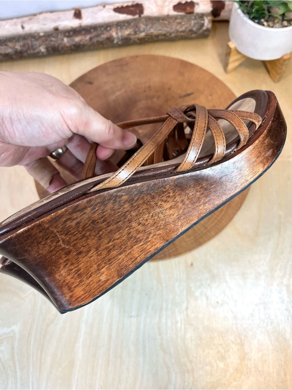 Vintage No Boundaries Leather Wooden Wedge Sandals - Size 7.5 - Boho Y2K - Picture 11 of 15
